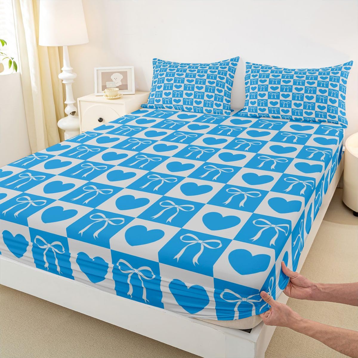 Homewish Lenzuolo con angoli per letto king size, motivo a scacchiera, 3