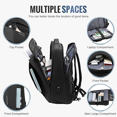 Miniatura 2 de Mochila de negocios para hombres, mochila impermeable con puerto de carga USB, mochila tecnológica para el trabajo y la universidad, mochila de