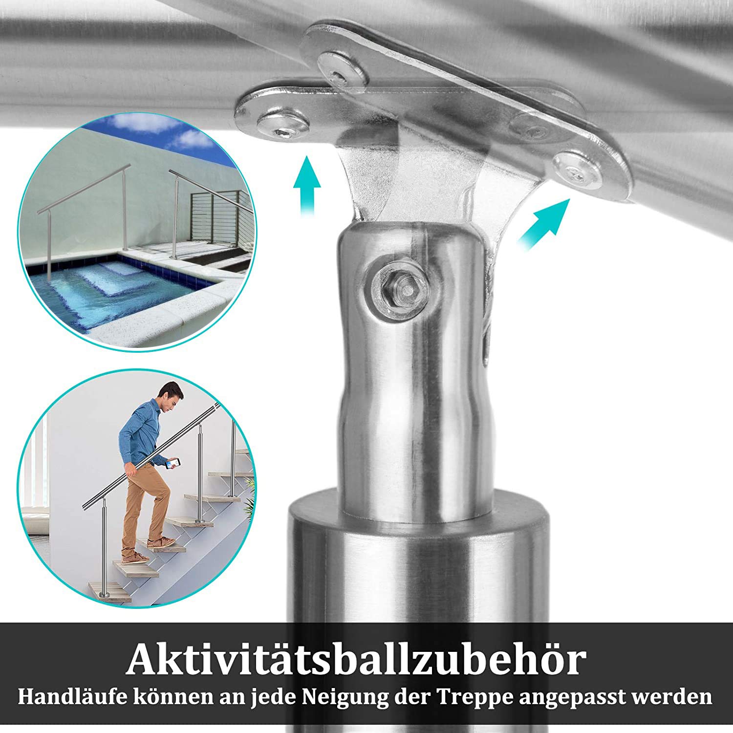 Barandilla de piscina con kit de instalación, barandilla metálica ajustable para escalones y escaleras, ideal para jardín, porche, uso en interiores y exteriores