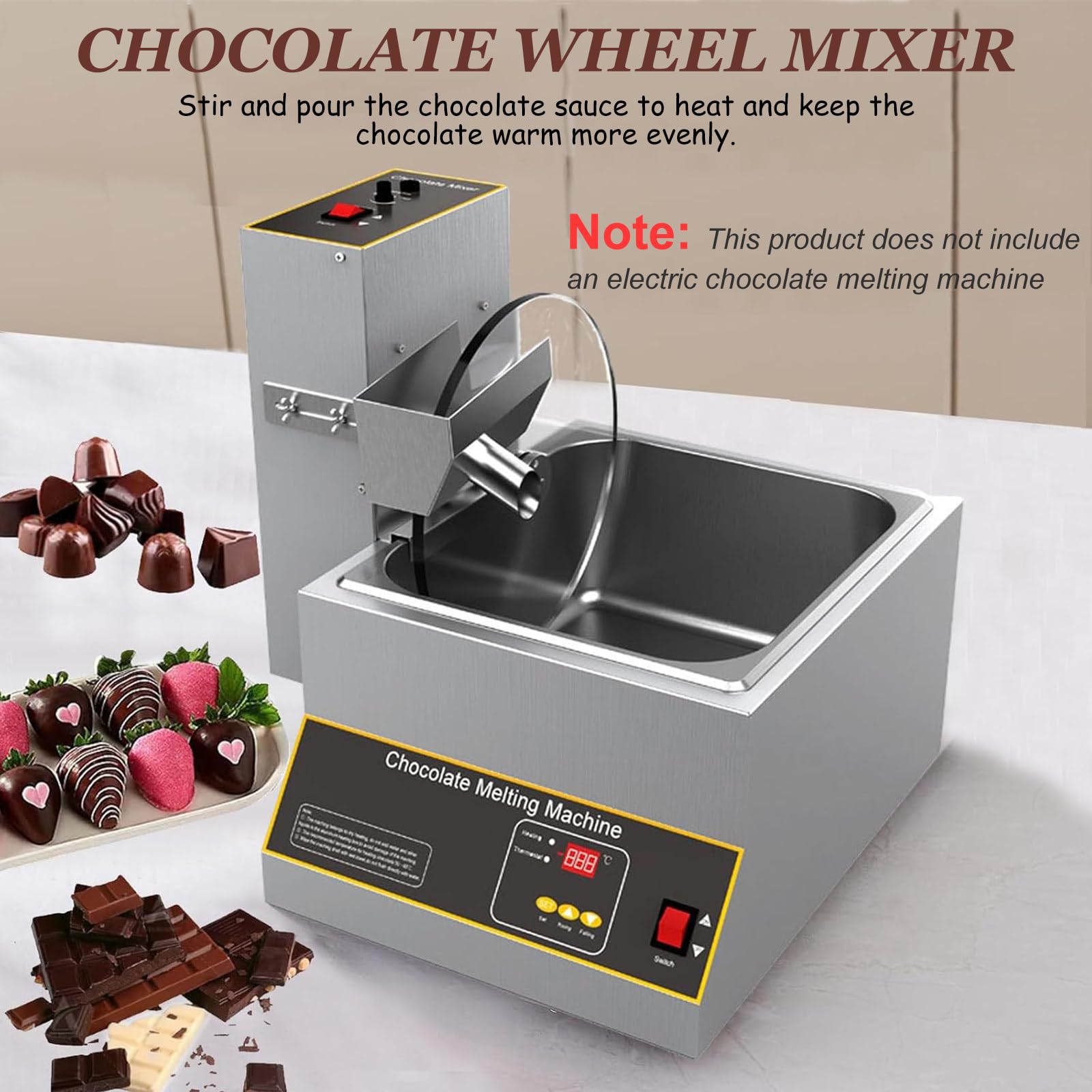 Equipo de Mezcla de Ruedas de Chocolate, máquina de depósito de Chocolate, Calentador de Alimentos comerciales eléctricos de Acero Inoxidable para Chocolate/Leche (110v)
