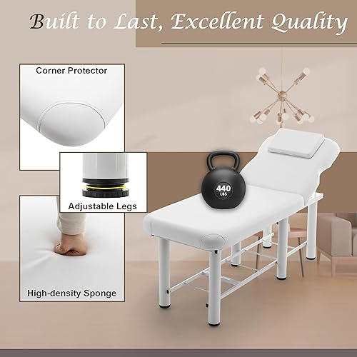 Miniatura 6 de Cama de masaje profesional de 73 pulgadas, mesa de tratamiento de terapia física estacionaria, cama de salón con reposacabezas extraíble, cama