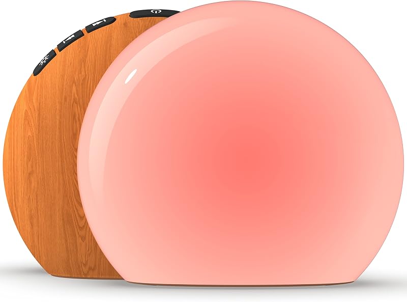 Máquina de sonido de ruido blanco para meditación con 30 sonidos relajantes, 12 colores de luz nocturna, 10 niveles de brillo, 32 niveles de volumen, 4 temporizadores y función de memoria, máquina para dormir para bebés, niños y adultos (grano de madera)