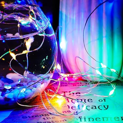 Miniatura 9 de Paquete de 12 guirnaldas de luces LED que funcionan con pilas, con temporizador, cable plateado impermeable, 14 pies, 40 luces LED parpadeantes en