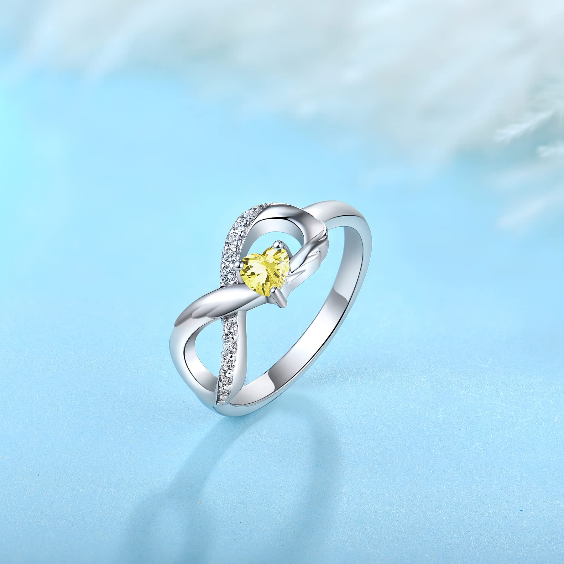 starchenie Bague Infini Aile Bague de Fiançailles en Argent 925 avec Pierre de Naissance pour Femme