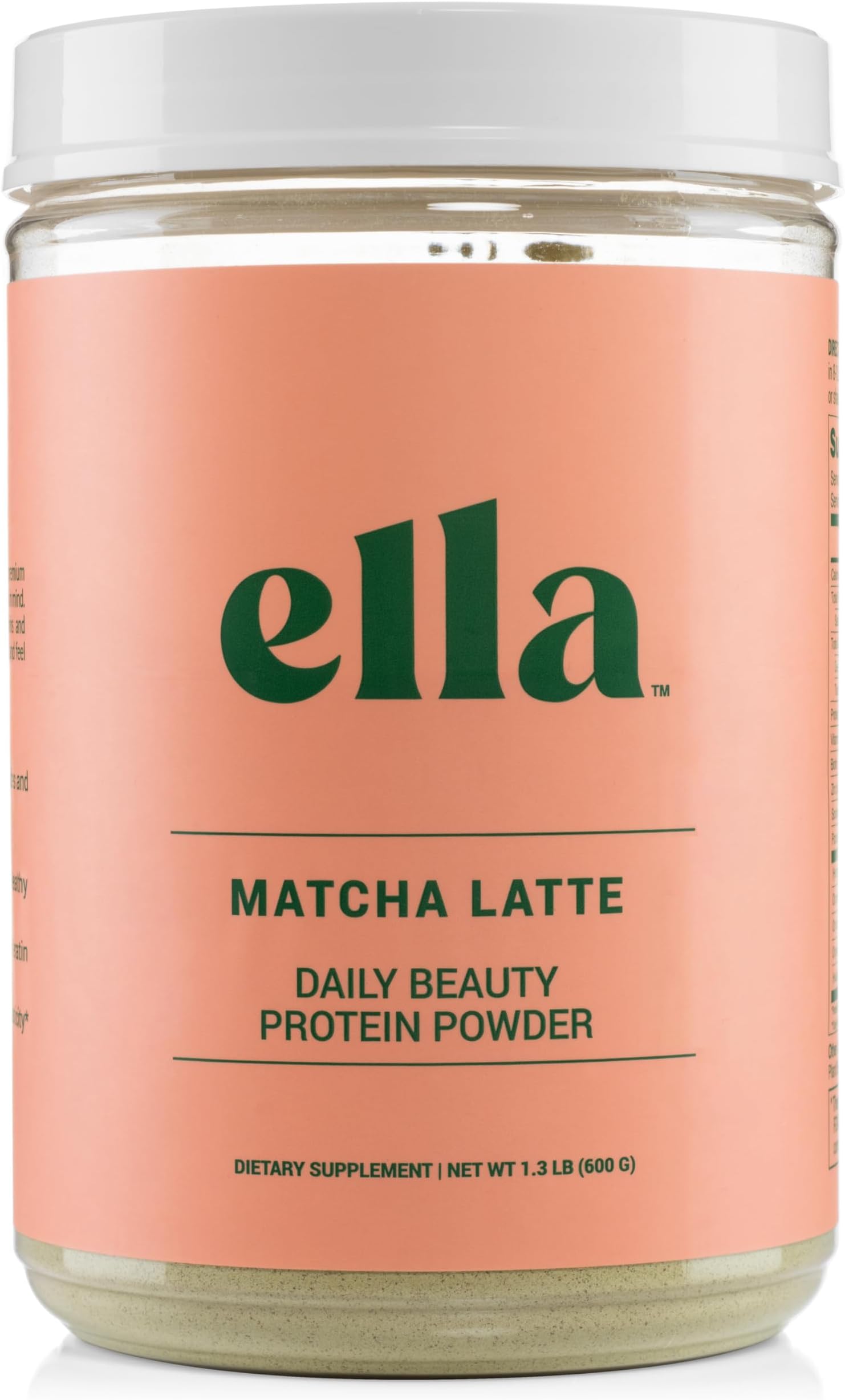NAKED Ella Matcha Latte Collagen Protein Powder for Women - Daily Beauty Protein Powder with Grass-Fed Collagen Peptides - Non-GMO, Gluten-Free, No Artificial Sweeteners - 20 Servings