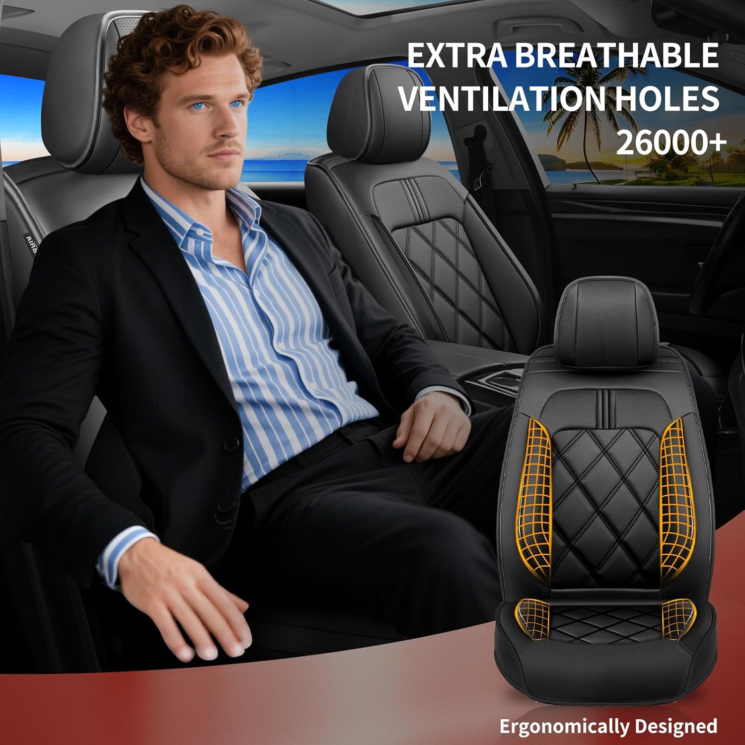 Camry Car Seat Covers Custom Fit for Toyota Camry 2013-2025 2026, Full Coverage Leather Waterproof Breathable Seat Covers, Automotive Seat Protectors, Airbag Compatible(2 Front Seats, Black)