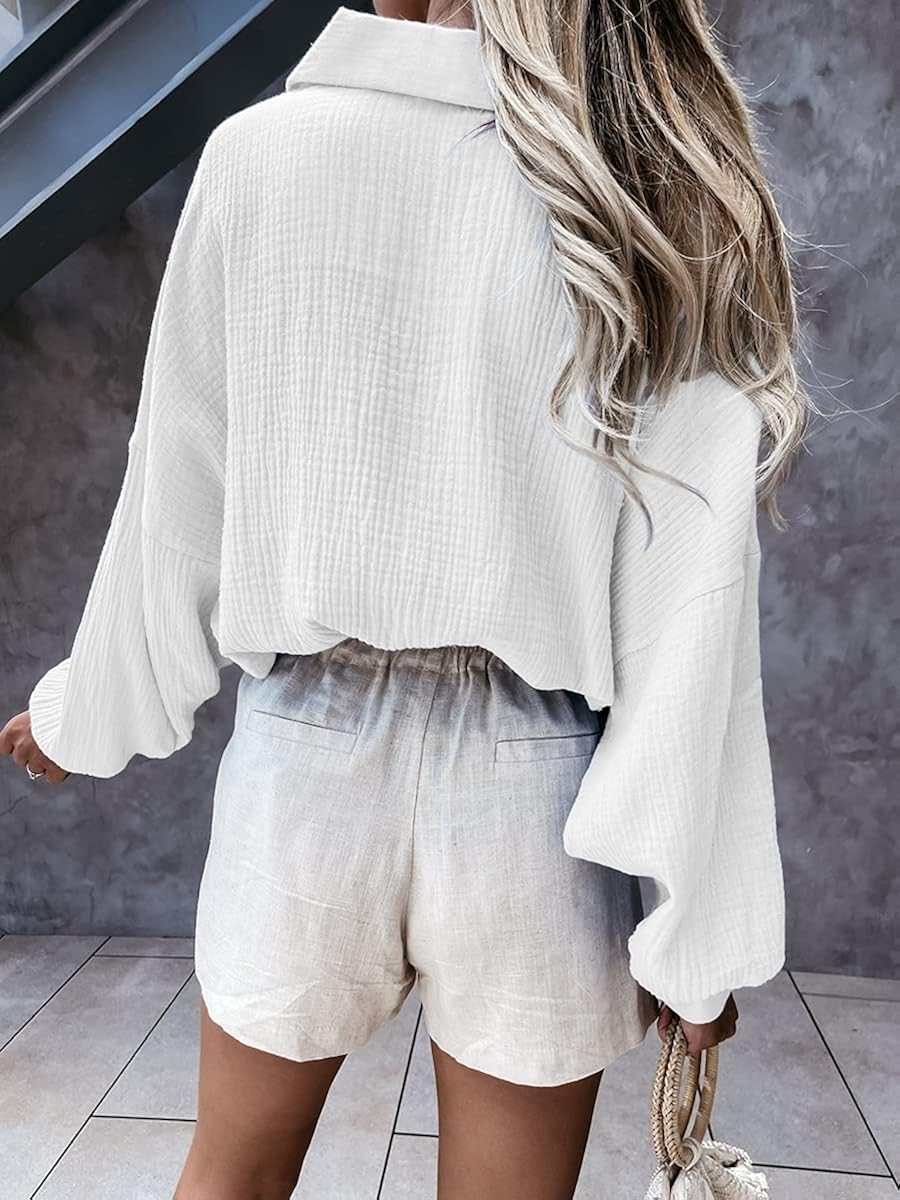 Imily Bela Womens Oversized Button Down Shirts Casual Long Sleeve V Neck Collared Blouses Tops at  Women’s Clothing store