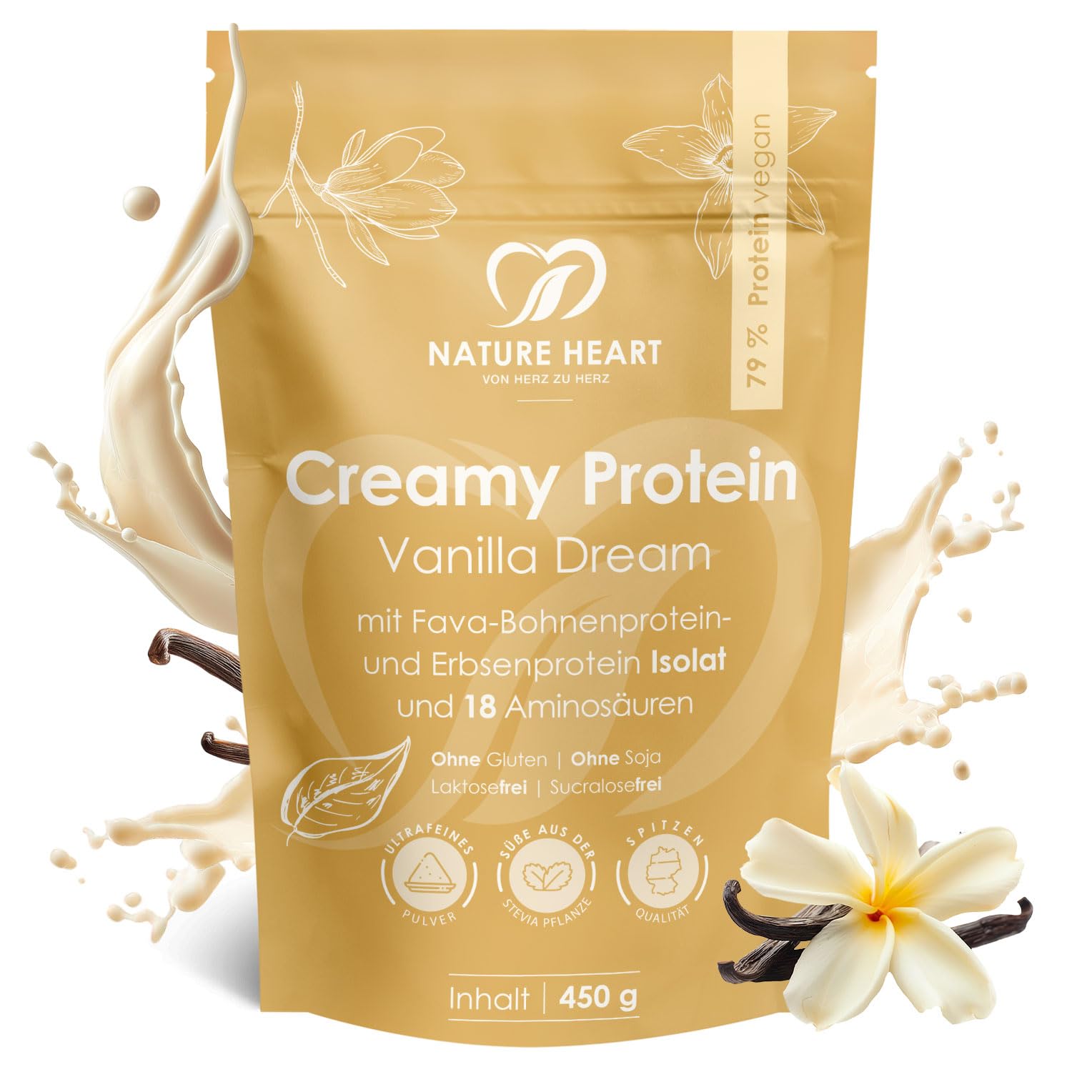 Nature Heart Creamy Protein Vanilla Dream, 450g, Vegan | Cremig