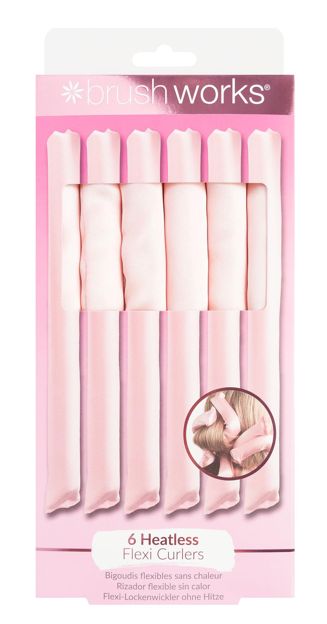 Brushworks Heatless Flexi Curlers – 6 Soft Flexible Satin Hair Curling Rods for Overnight Curls | Create Effortless, Heat-Free Curls & Waves Without Damage