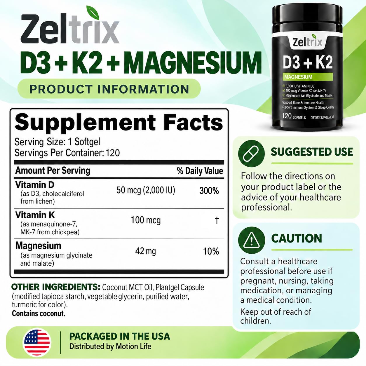 Vitamin D3 + K2 2000 IU MK-7 Magnesium Glycinate 120 Softgels Oil — Amazon image 5