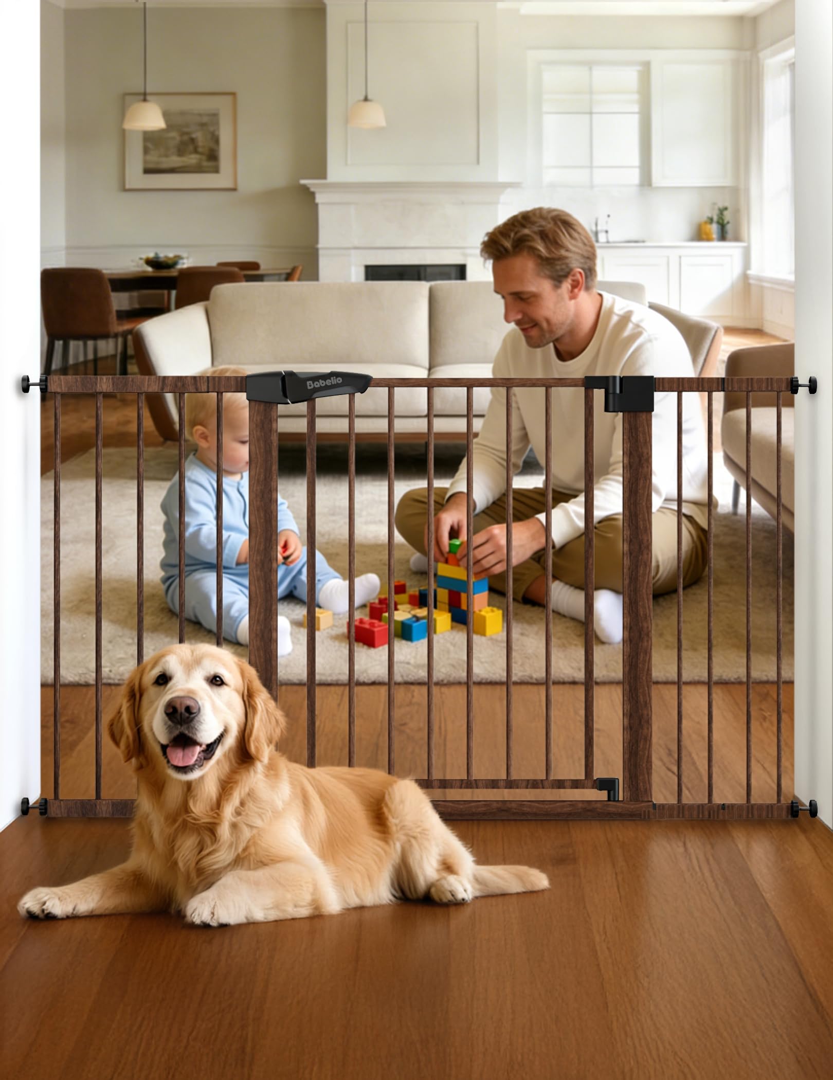 Babelio 29-55" Extra Wide Baby Gate, PressGuard P7, Black Wood Pattern