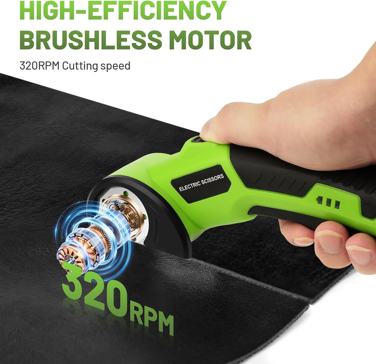 Cordless Electric Scissors, 4V Rechargeable Rotary Cardboard Cutter with 2 Blades Safety Lock & LED Light, USB Cable for Plastic, Box, Carpet, Leather, DIY Crafts