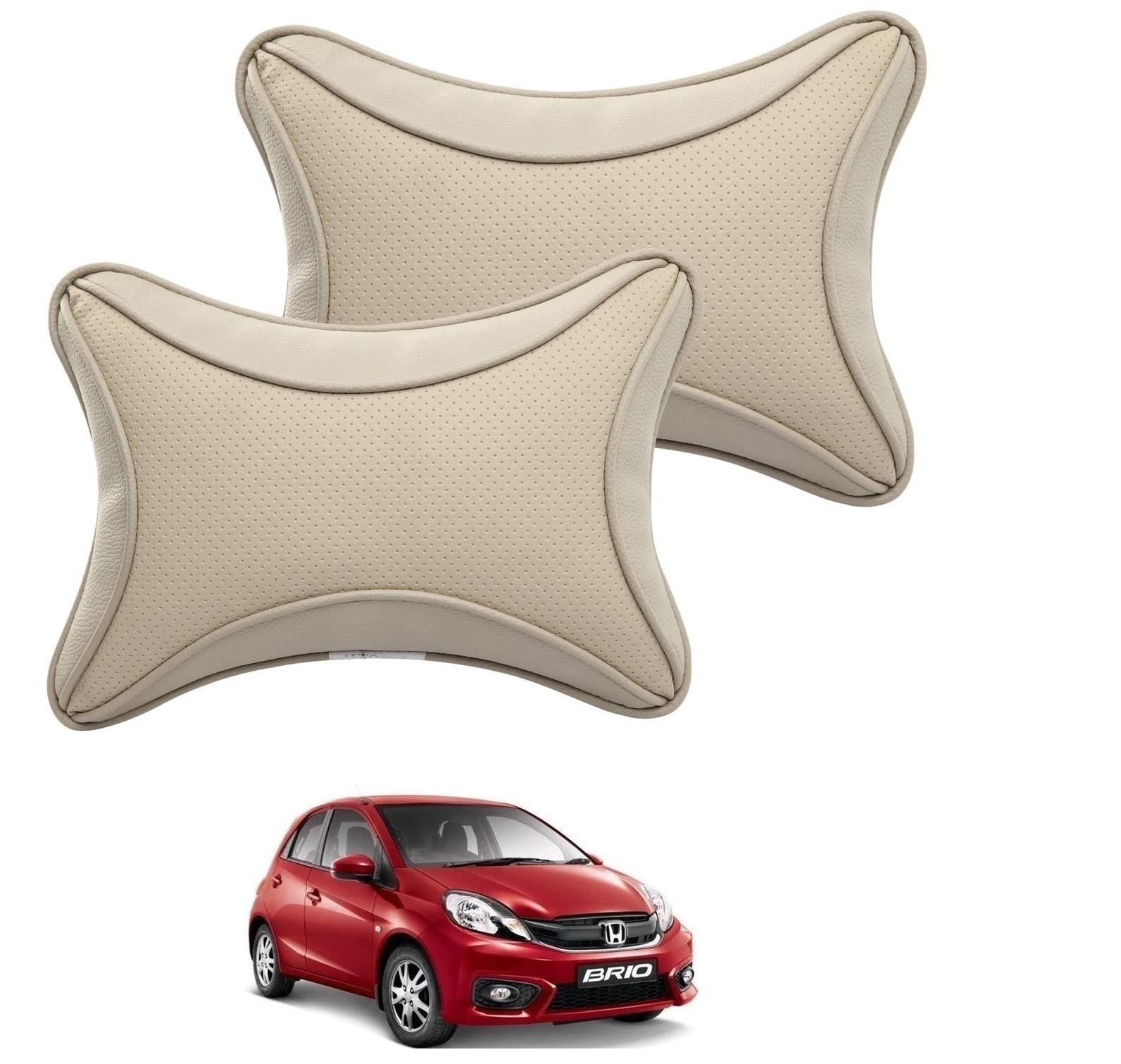 AUTOADDICT Auto Addict Car Dotted Beige Neck Rest Cushion Pillow Set of 2 Pcs for Honda Brio