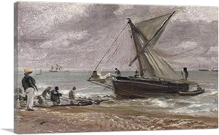 ARTCANVAS Beaching a Boat Brighton Canvas Art Print Stretched Framed Painting Picture Poster Giclee Wall Decor by John Constable - 12" x 8" (0.75" Deep)