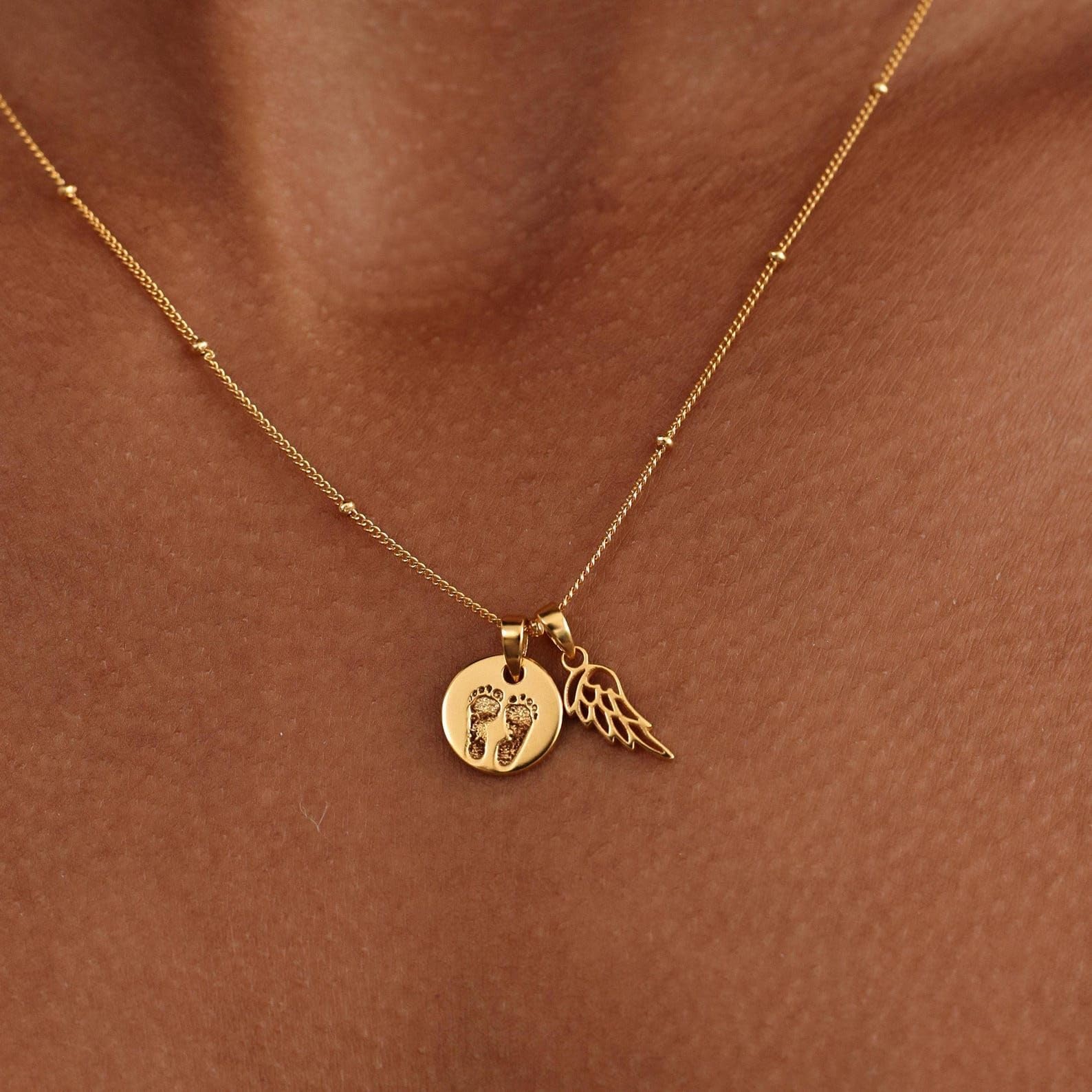 925 ángel ala colgante Mini círculo colgantes hecho a mano aniversario bebé huella de la mano huella del pie Collar plata de ley
