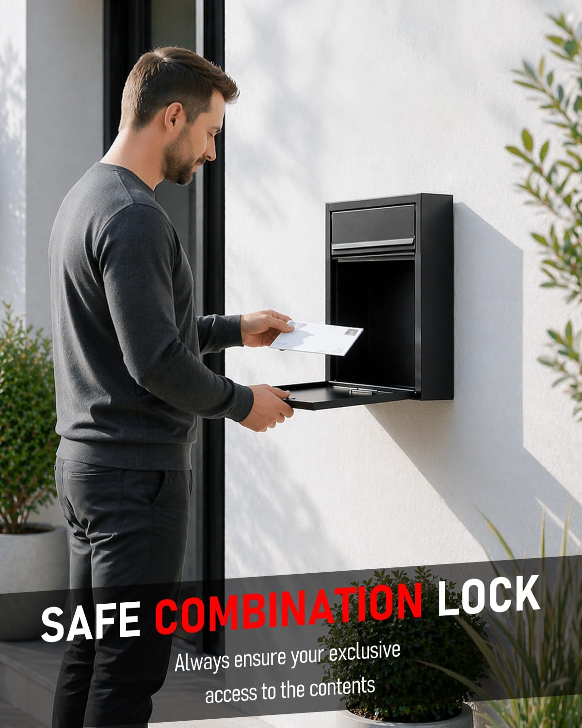 Uniclife - Cassetta postale a parete per esterni, grande cassetta postale con serratura a combinazione, cassetta postale di sicurezza per la casa, cassetta per la consegna sicura delle chiavi
