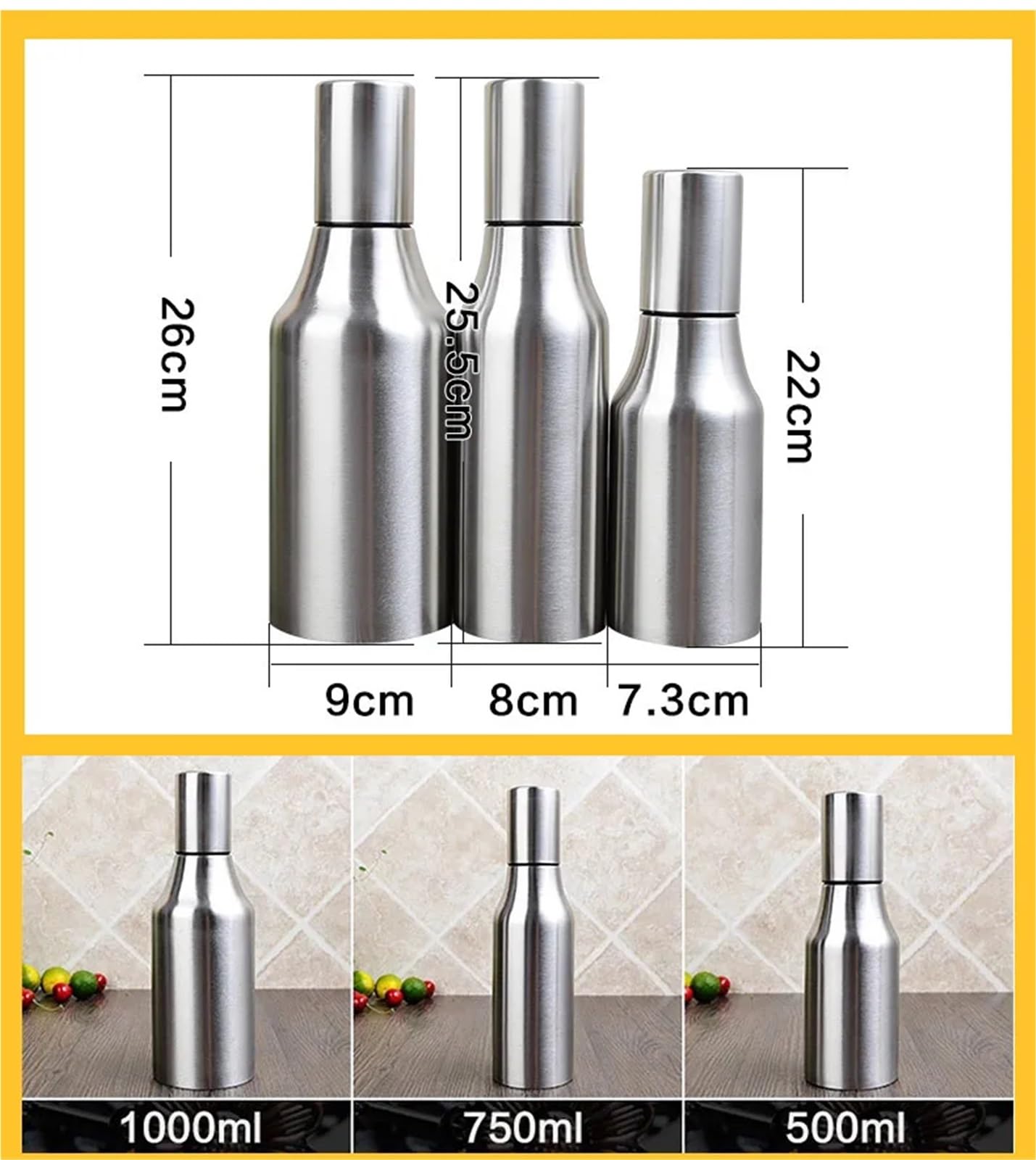 Oliera Acciaio Inox Bottiglia versatore di aceto a tenuta stagna for dispenser olio d'oliva in acciaio inossidabile da 500 ml/750 ml/1000 ml
