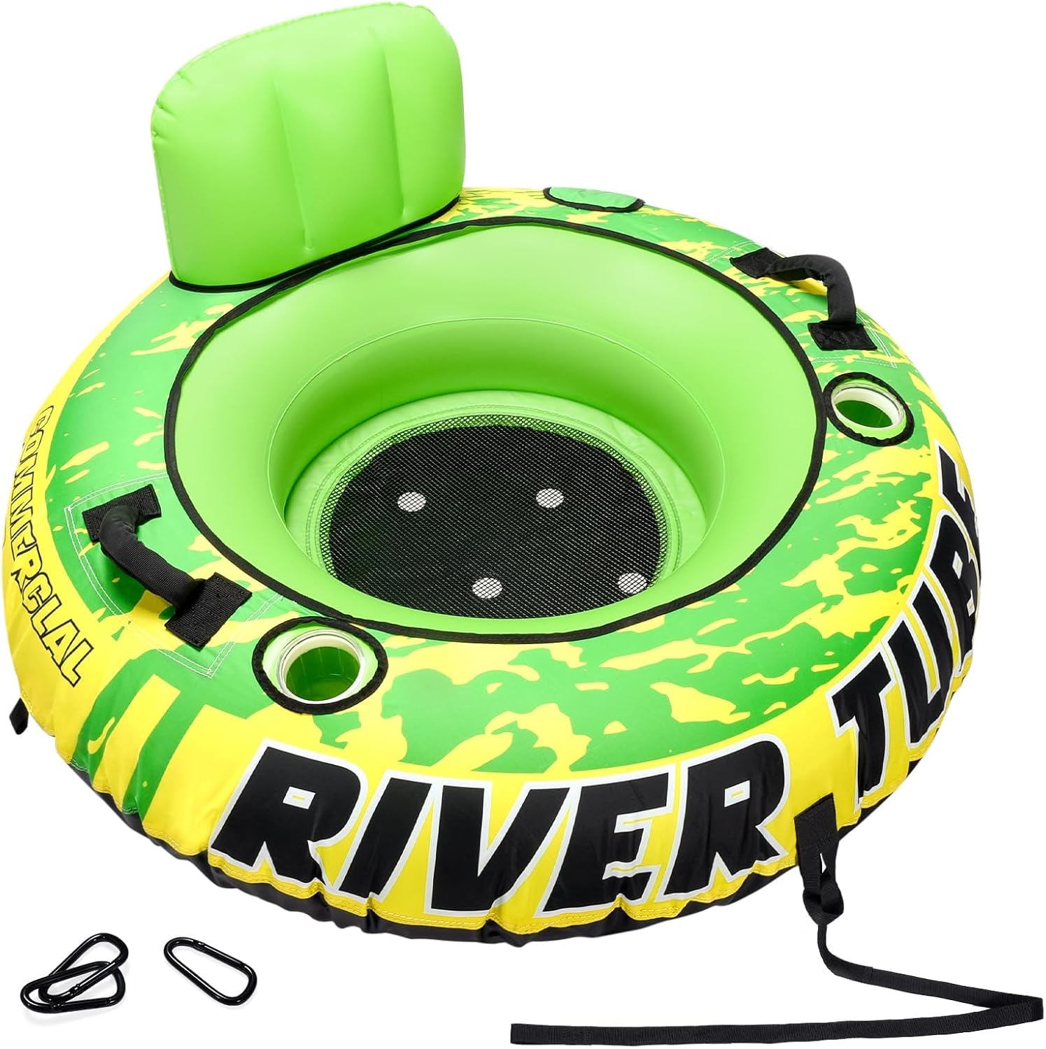 53" Heavy Duty River Tube for Floating with Canvas Cover, Tubing Floats for Lake Pool, Inflatable Water Tube for Floating with Cup Holders Handles Headrest, River Raft Carry 300lb of Adults