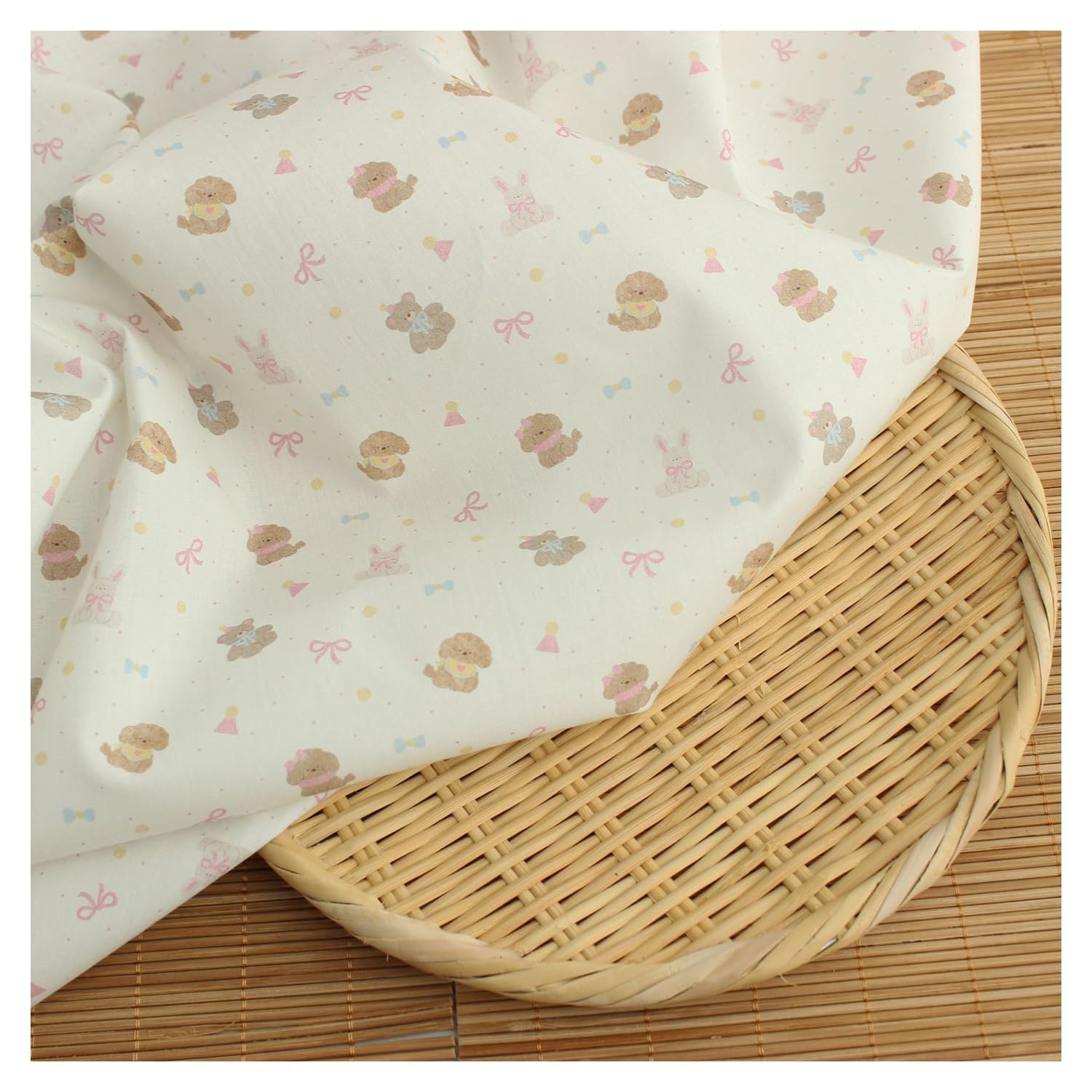 Tessuto stampato al metro, in puro cotone, 100% cotone, tessuto da cucito stampato, motivo animale, in cotone, per lavori fai da te, per vestiti, bianco, 1 500 x 145 cm