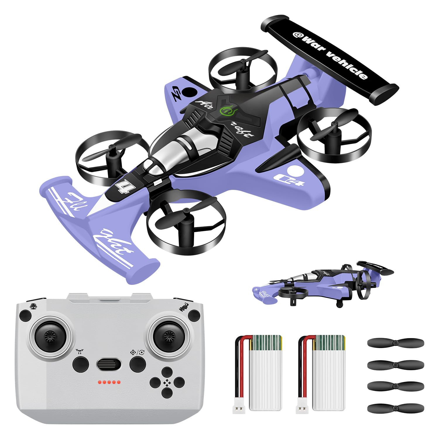 HAWK’S WORK 2-in-1 F1 Flying Car & Stunt Drone, High-Speed Drift Race Car & 4-Axis Quadcopter, Easy to Control, Fun & Safe RC Toy for Indoor & Outdoor Play (Purple)