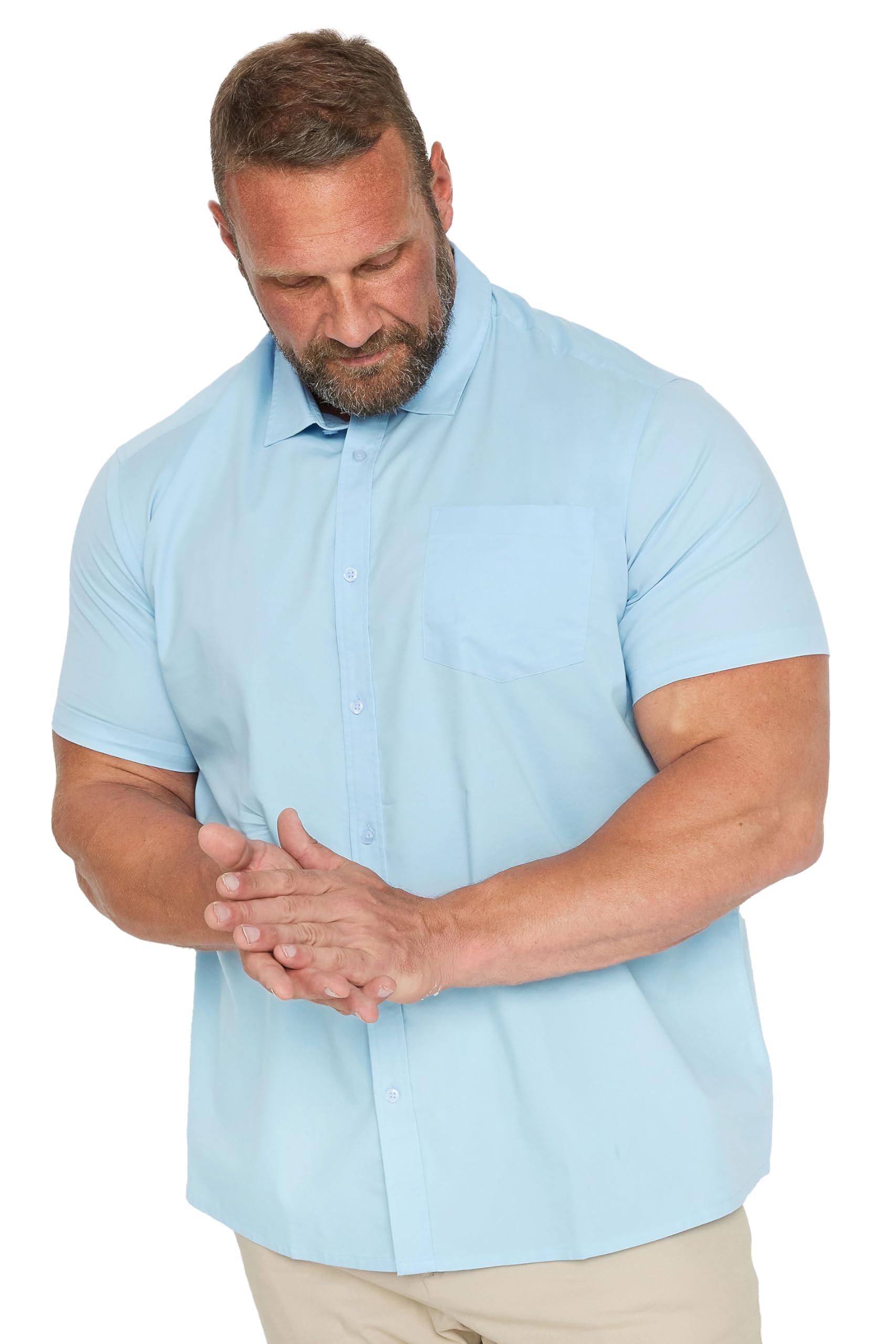 BadRhino Big & Tall Stretch Short Sleeve Shirt - Men's - Plus Size Curve Light Blue