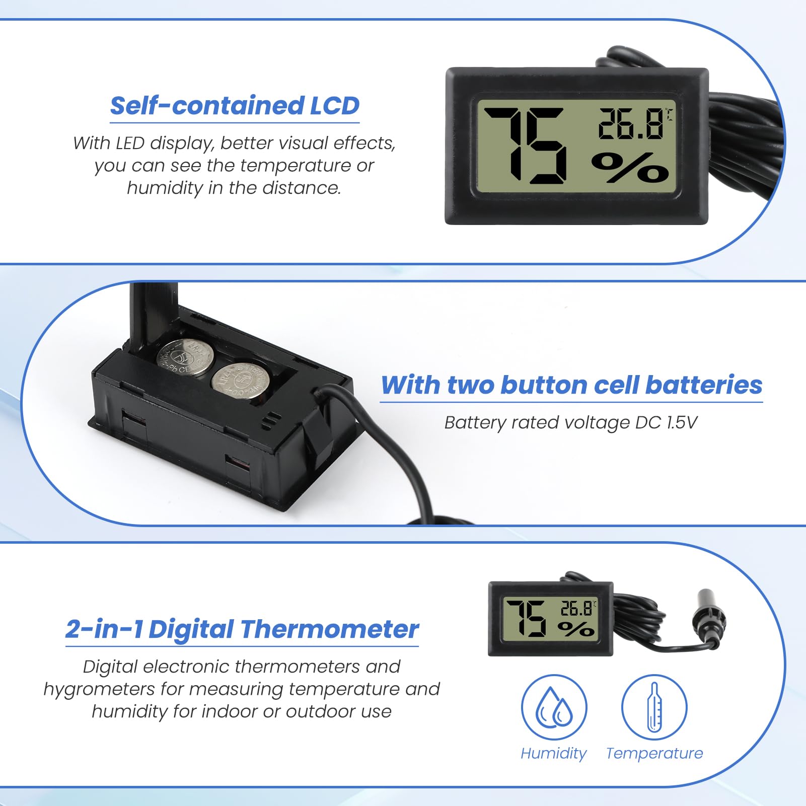 Thermomètre Hygromètre Numérique avec Sonde Externe -50 à 70°C 10 à 90% pour Aquarium Reptile Incubateur