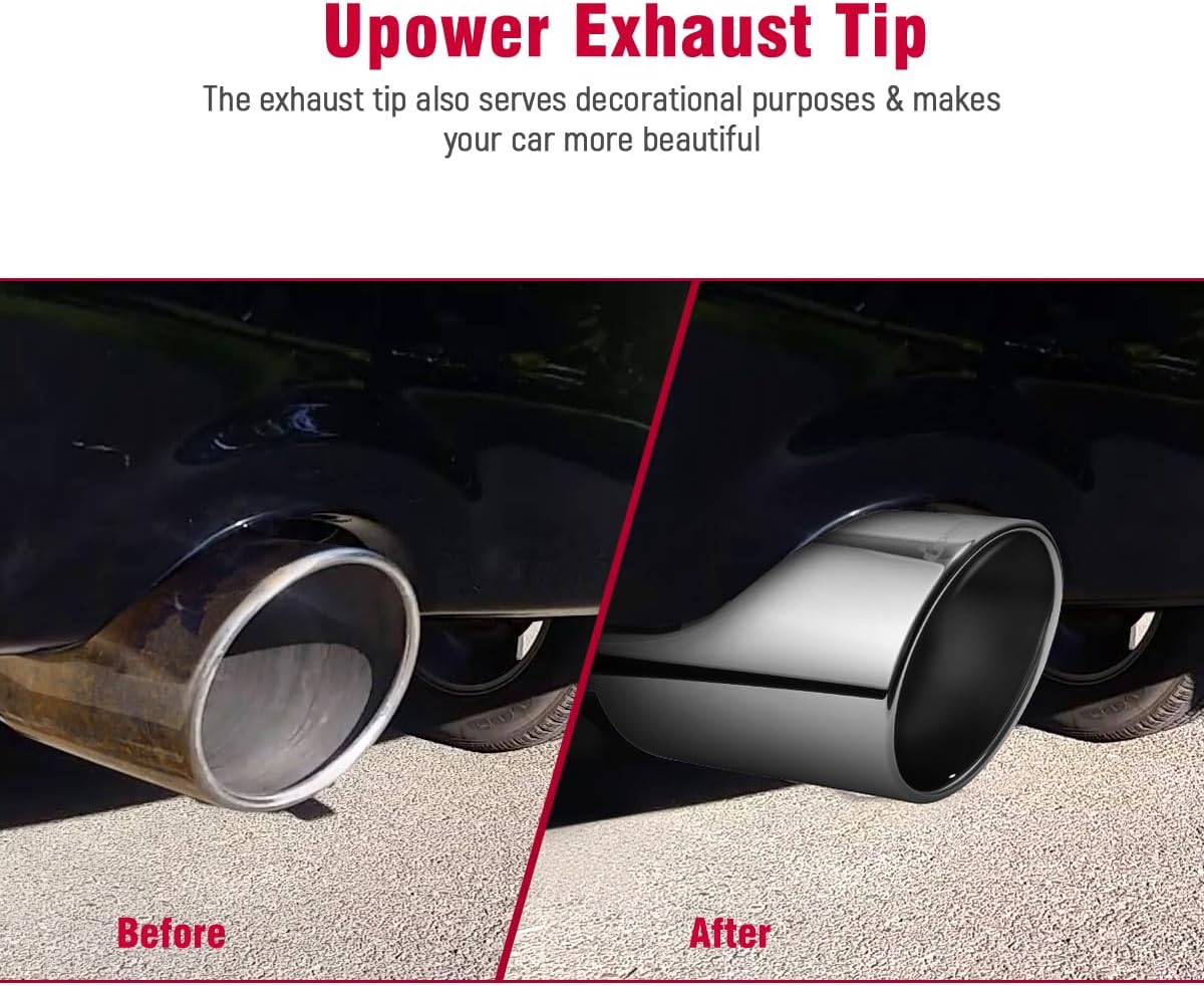 Upower 4 Inch Inlet Exhaust Tip, 4" Inlet 7" Outlet 15" Long Bolt On Diesel Exhaust Tail Tip, 4 to 7 inch Polished Muffler Tip, Rolled Angle Cut, Stainless Steel