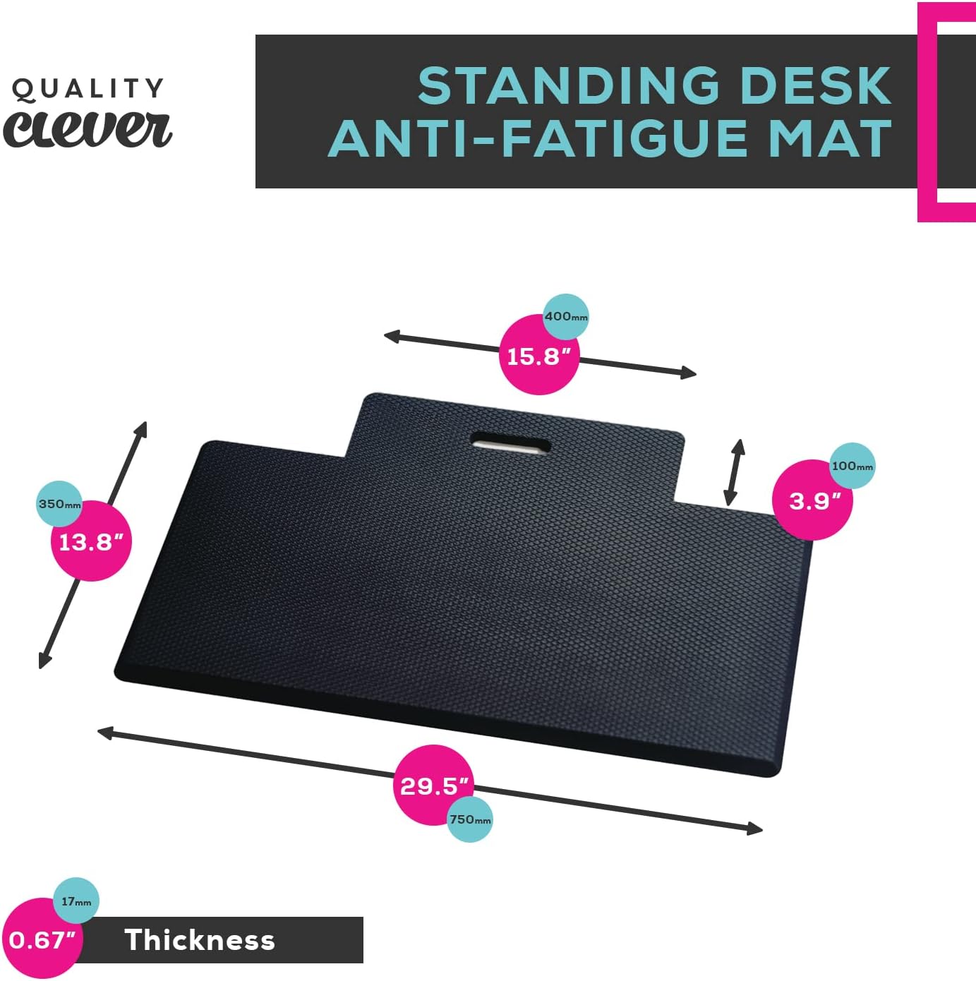 Quality Clever Anti-Fatigue Standing Desk Mat with Gel Memory Foam, 29.5 Inches Wide - Orthopedic Comfort for Home, Office, Kitchen Floor & Workshops - Cutout Design + Beveled Edges & Non-Slip Back