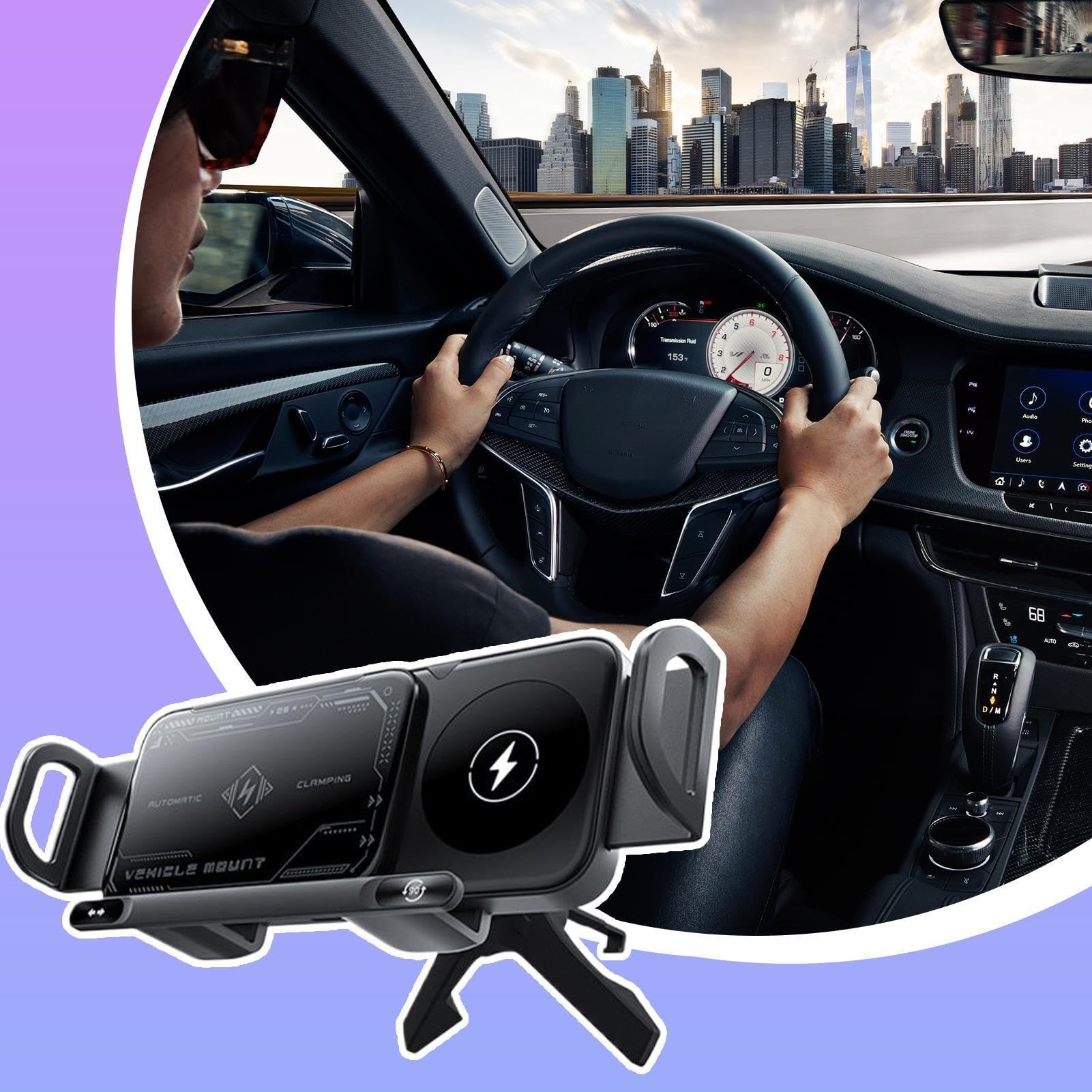 Generico Supporto Ricarica Wireless Auto Supporto Telefono per Veicoli | 15W Doppia Bobina Wireless Pieghevole Dispositivo di Ricarica per Cellulare per Griglia Aria Cruscotto e Console Centrale