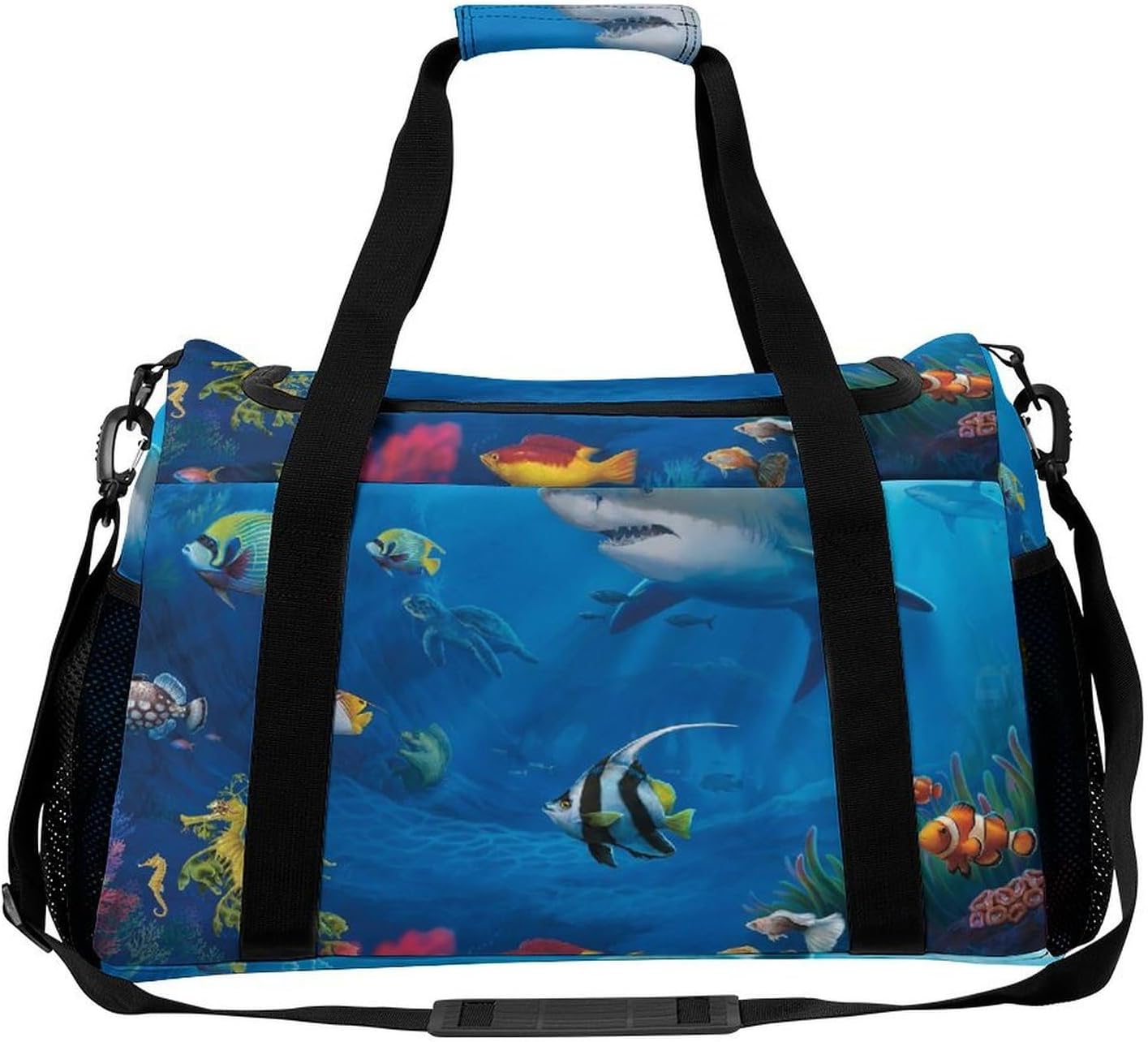 サメ 深海柄 魚柄 海アニマル 旅行バッグ キャリーオンバッグ ボストン