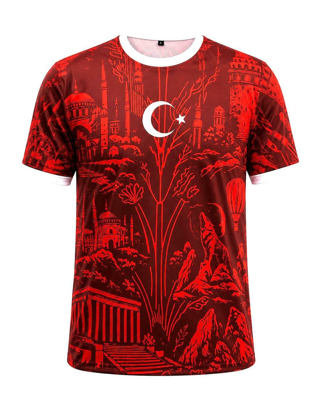 HATIESTEEL Turkey Men's Jersey, Türkiye, 100% Polyester, with Crescent Moon Star Motif, Turkish Fan Jersey with Istanbul Design Jersey, red, XXL
