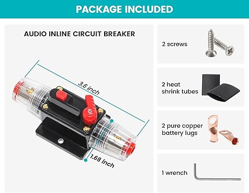 Miniatura 7 de NuIth Disyuntor en línea de audio de 40 amperios con reinicio manual, interruptor en línea de fusible de calibre 4-12 con terminales de cable y tubo
