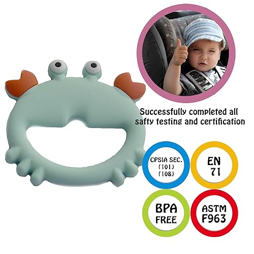 Miniatura 7 de Juguetes de dentición para bebés, mordedores para bebés de 0 a 6 meses, 6 a 12 meses (1 turquesa, 1 cangrejo)