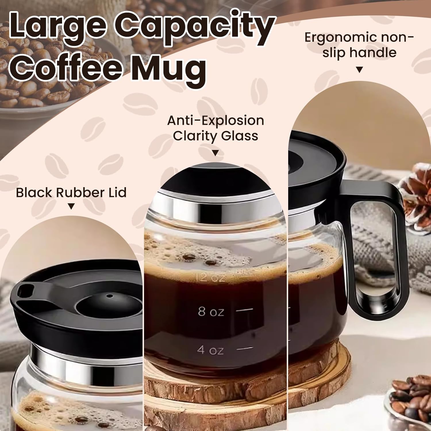 2PCS Mini Coffee Pot Mug,16 Oz Glass Travel Cup Maker Looks like Pot with Spill Proof Lid, Funny Novelty Small Unique Shaped Cool Clear Home Office Gifts for Hot Teas, No Ceramic