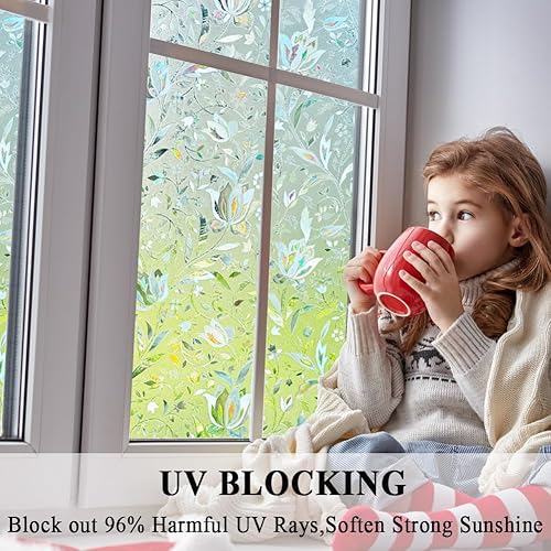 Miniatura 2 de Película decorativa de tulipán, sin pegamento, película de privacidad esmerilada, película de puerta de vidrieras, reflectante estática, control de