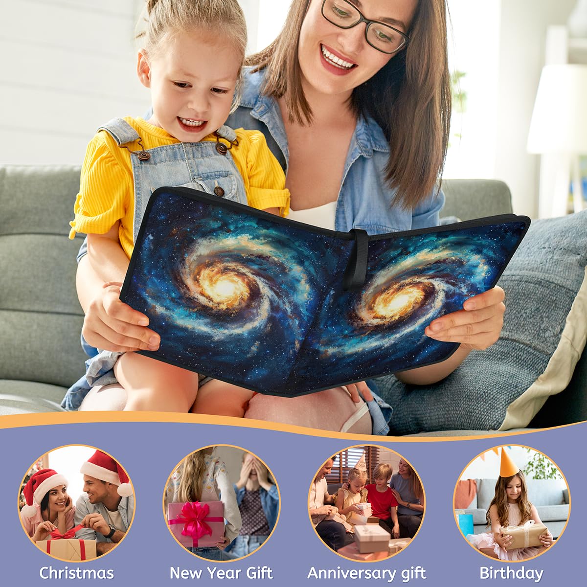 Mexpekil Space Cloud Galaxy - Raccoglitore di carte con 9 tasche con 50 pagine a caricamento laterale, per 900 carte, con cerniera, impermeabile, porta carte