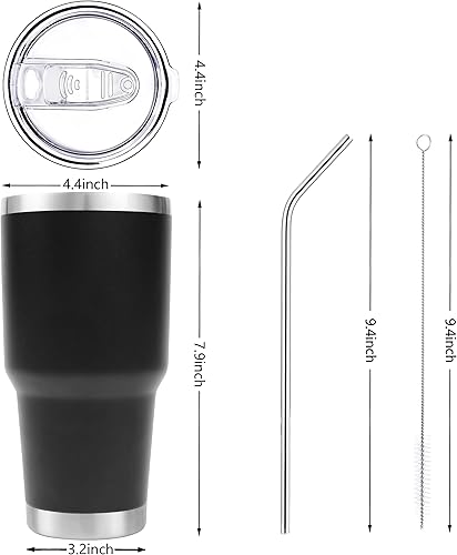 Miniatura 3 de Toopify vaso térmico de 30 onzas, con tapa para popote y cepillo, de acero inoxidable, tazas con aislamiento al vacío de doble pared (color negro)