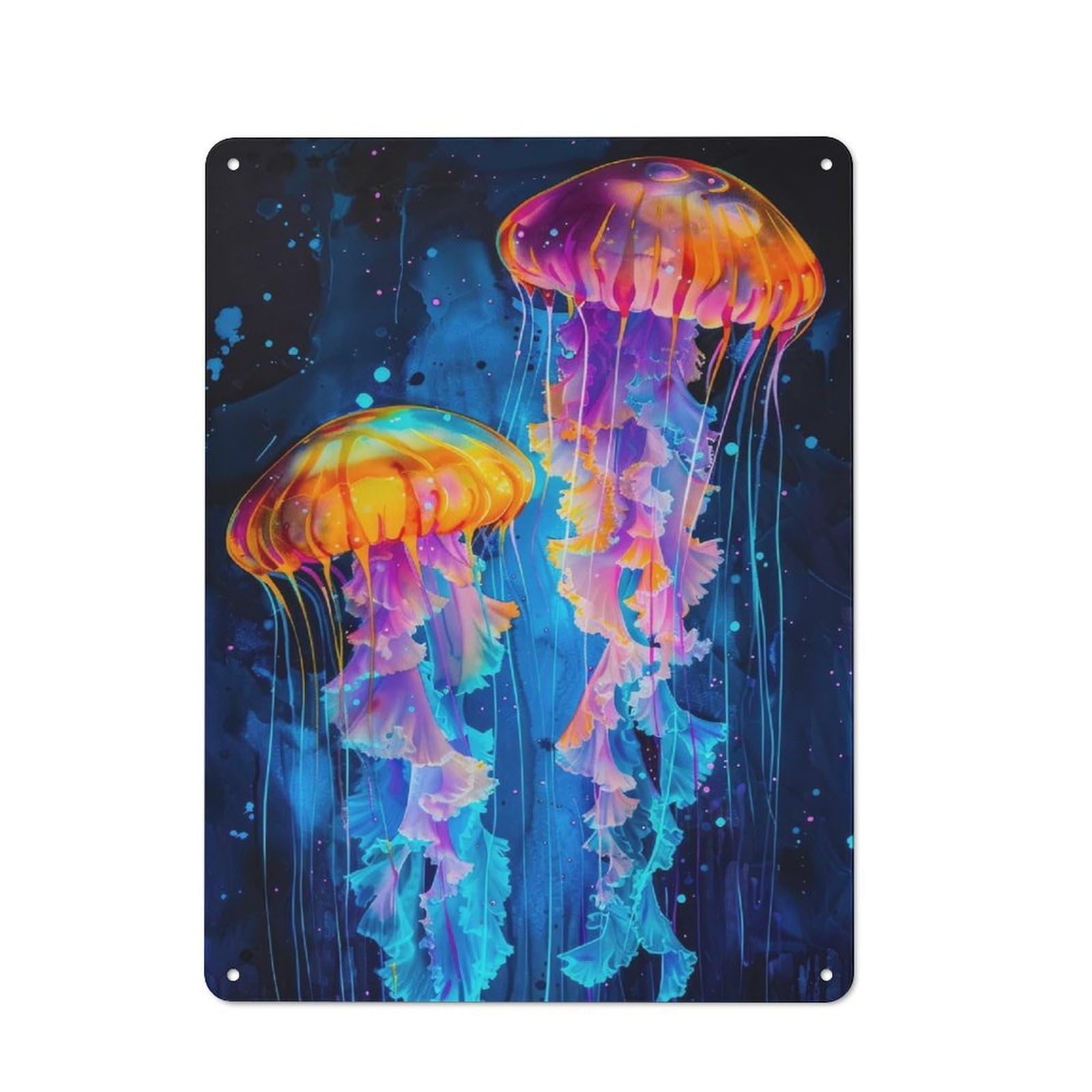 Junmoney Style-5 Retro Metal Plaque 40X30cm Featuring Two Neon Jellyfishes For Workshop Wall, For Metal Sign Collectors, For Garage And Workshop Walls