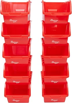 The Workplace Depot Plastic Nesting Small Parts Bins - Pack of 10 - 127H x 150W x 235D mm Red