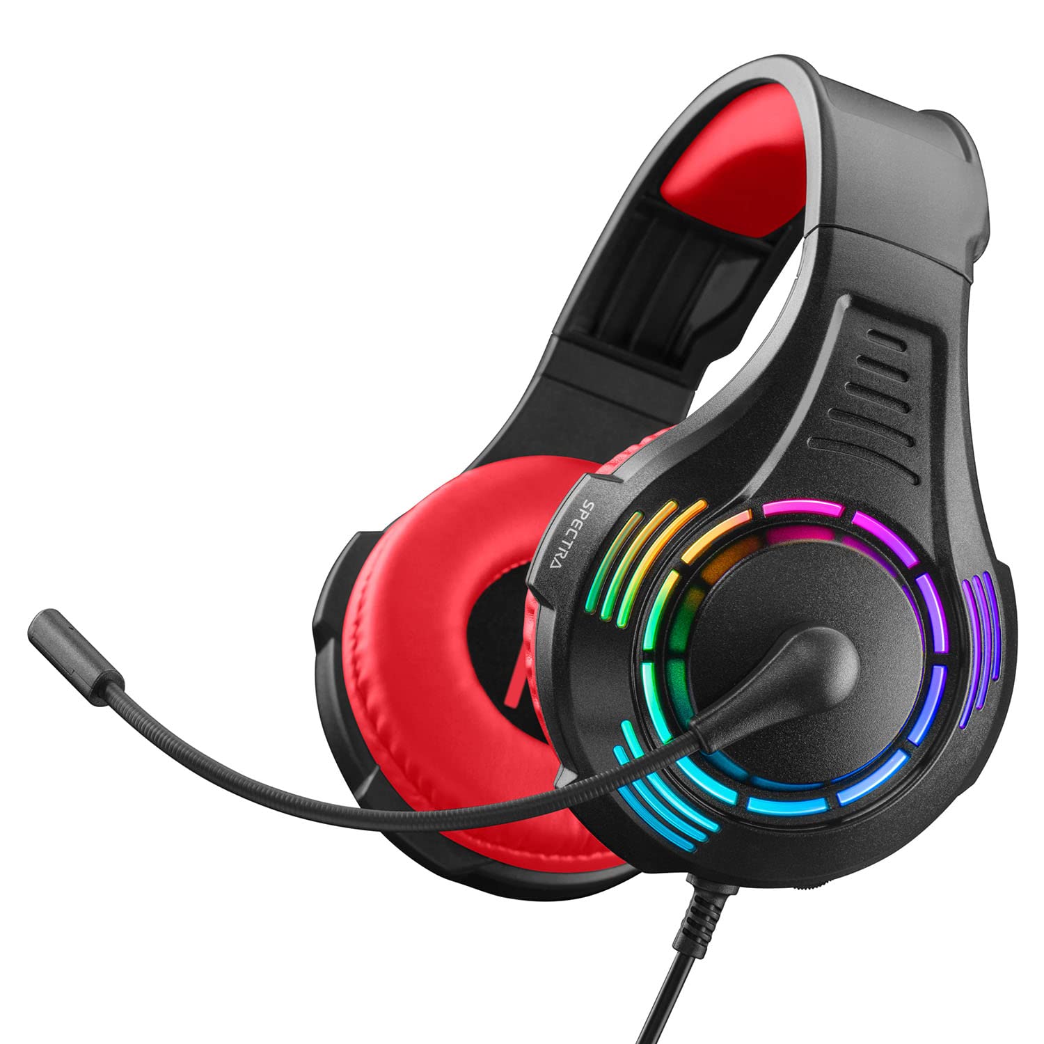 Nitho Spectra Gaming Headset with RGB Light and Microphone, Over-Ear Stereo Headphones for Xbox Series X|S, Xbox One, PS5, PS4, Nintendo Switch, PC, Mobile, 3.5 mm Audio Jack, 50 mm Drivers - Red