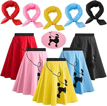 Panitay Womens Poodle Skirt 50s Retro Costume Set Poodle Print Skater Dress High Waist Swing Tee Cocktail Party Dress
