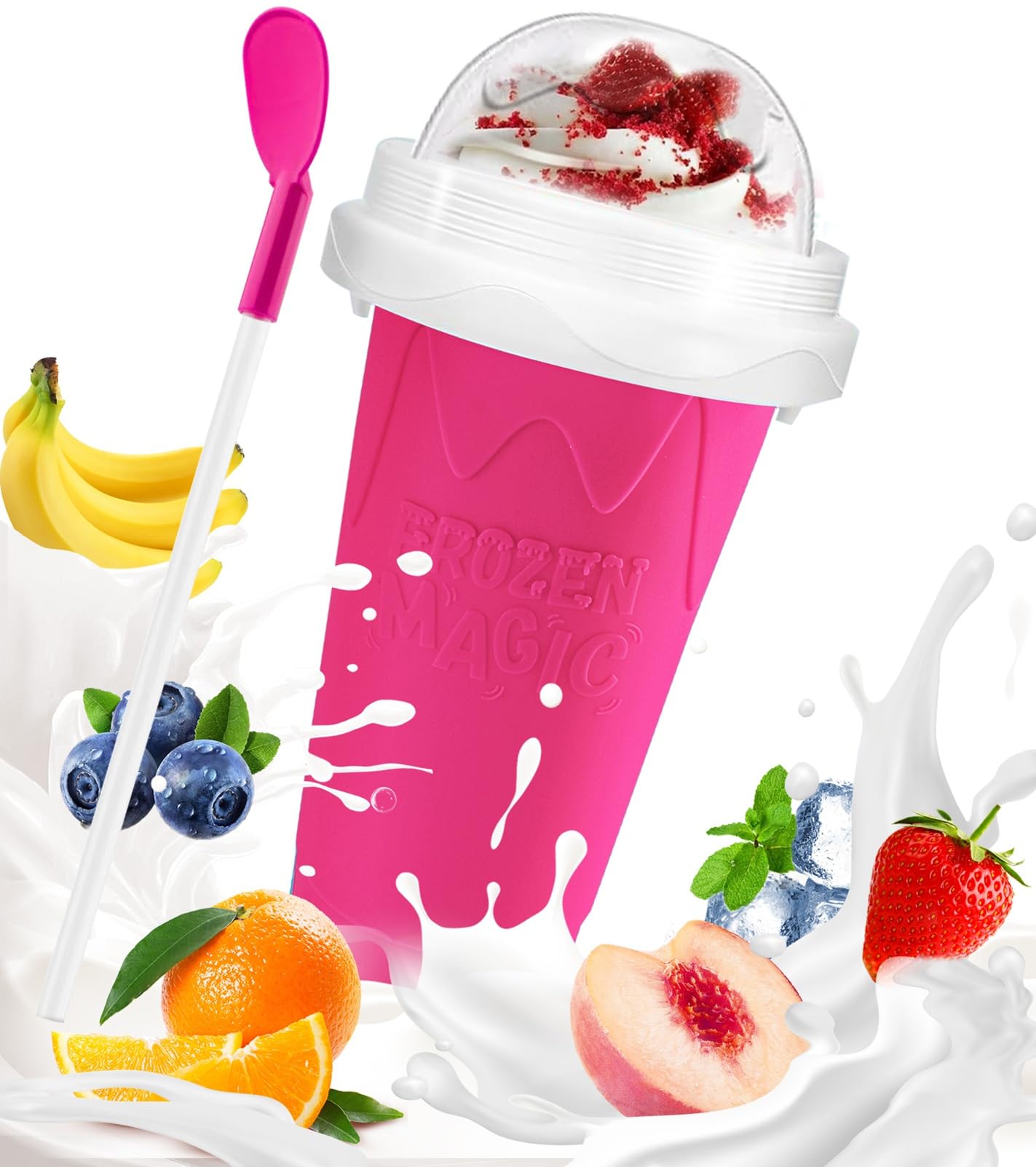 FANS-ONE Slushie Cup, DIY Magic Slushy Cup, Quick Frozen Squeeze Cups, Pink