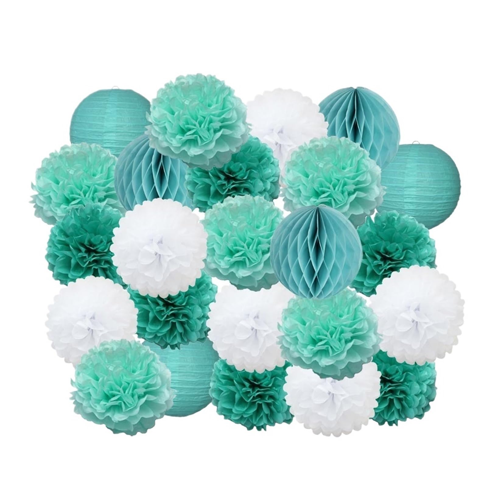 Paper Lanterns Boy Girl Birthday Party Favor Pink White Set Round Paper Ball Lantern Folding Baptism Wedding Decor Pompom(Mint Set,8inch(20cm))