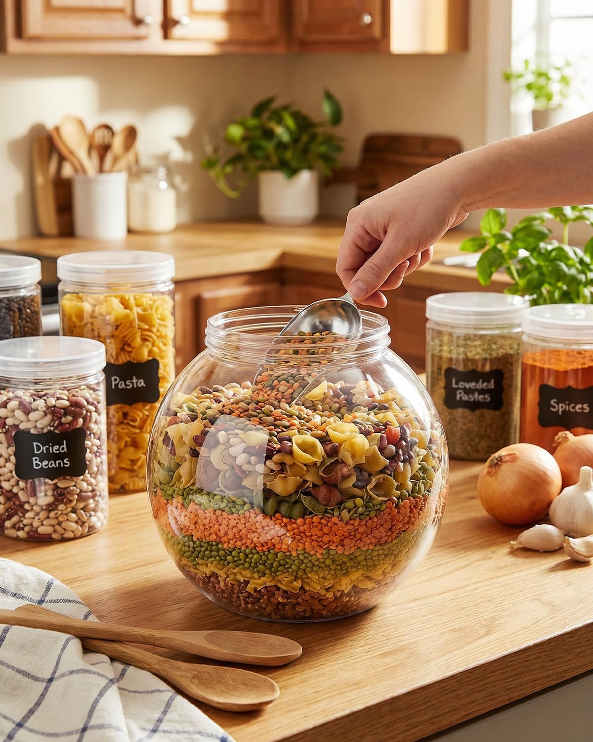 Plastic Candy Jar, 4 Pack Plastic Jars With Lids Candy Jars With Lids Food Storage Canisters, Cookie Jar With Lid For Candies, Jelly Beans, Cookies, Cereal, Snack (74 oz)