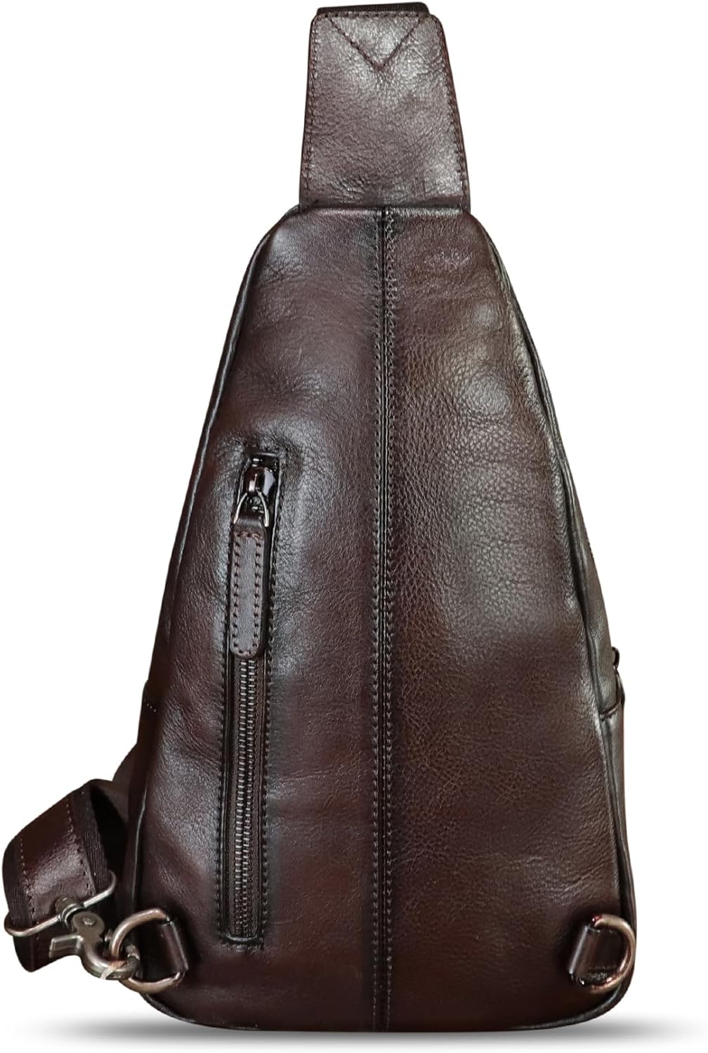 Genuine Leather Sling Bag Embossed Crocodile Pattern Leather Crossbody Sling Backpack Handmade Chest Purse Daypack (Coffee) - Image 7