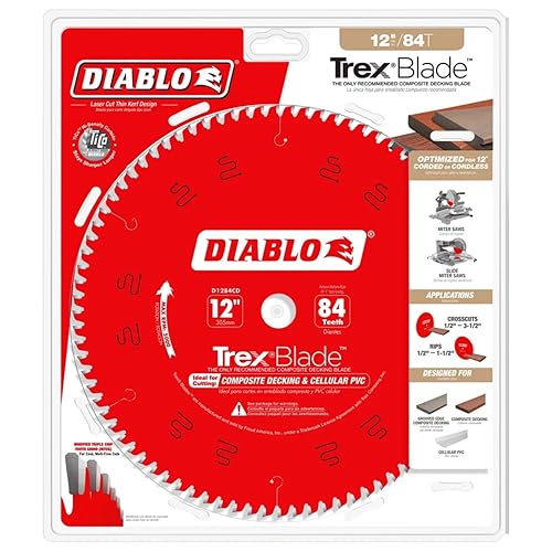 Miniatura 4 de Diablo TrexBlade - Hoja de sierra para compuestos y plástico, diámetro de 12 pulgadas, 84 dientes MTCG, eje de 1 pulgada, corte de .102 pulgadas,