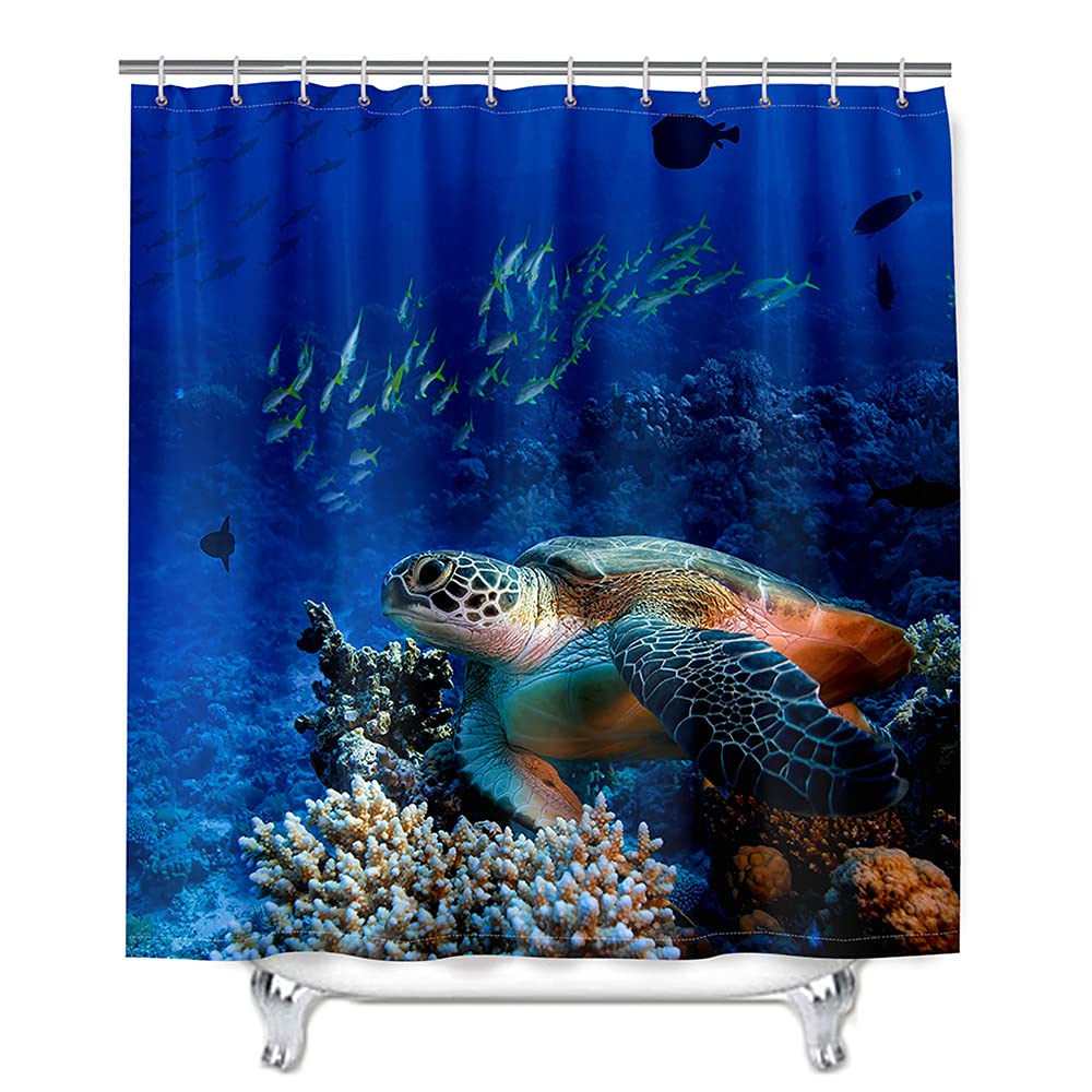 ZXMBF Tenda da doccia a forma di tartaruga marina acquarello, blu