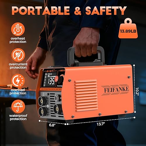 Miniatura 6 de 135A MIG Welder, Potable Stick/Lift TIG/Flux Core MIG 3 In 1 Multiprocess Flux Core Welding Machine 110V Large LED Display Inverter Welder Full Kit