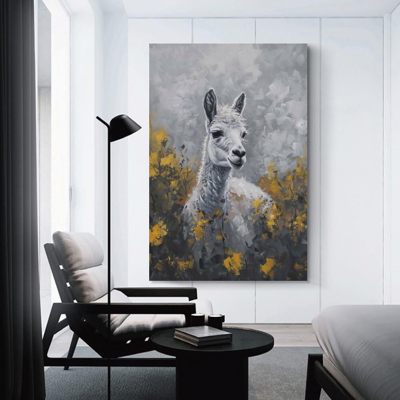 Junmoney Unframe-Style-15-1 White Alpaca Painting Canvas Wall Decor, 20X30inch(50X75cm), For Gallery Wall Decor And Room Displays, Wall Decor Suited To Curated Displays