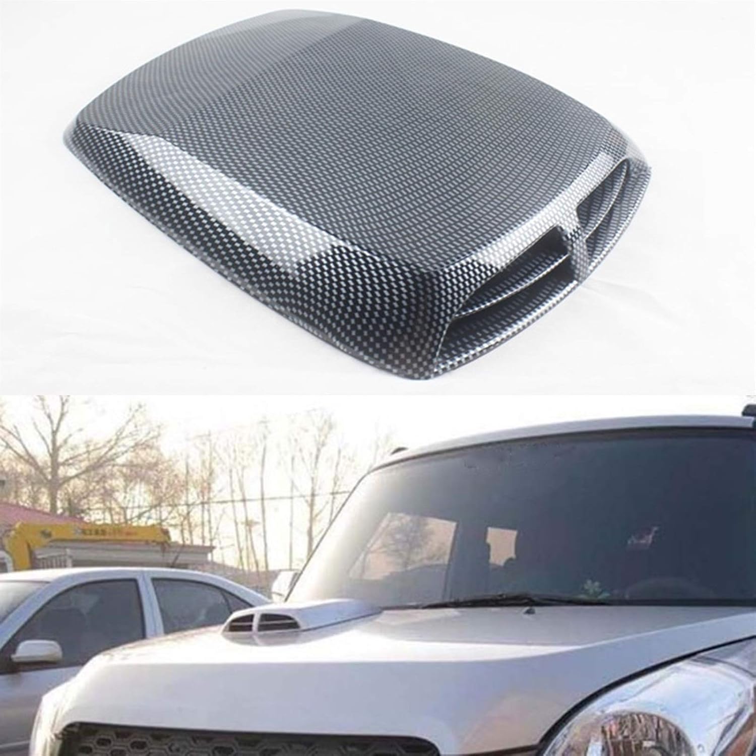 Hood Scoops Air Flow Vent Cover, Car Decoration Universal Cover Air Flow Cover Hood Air Intake Scoop Hood Carbon Fiber Ventilation Hole Stickers, 34cmX24cm